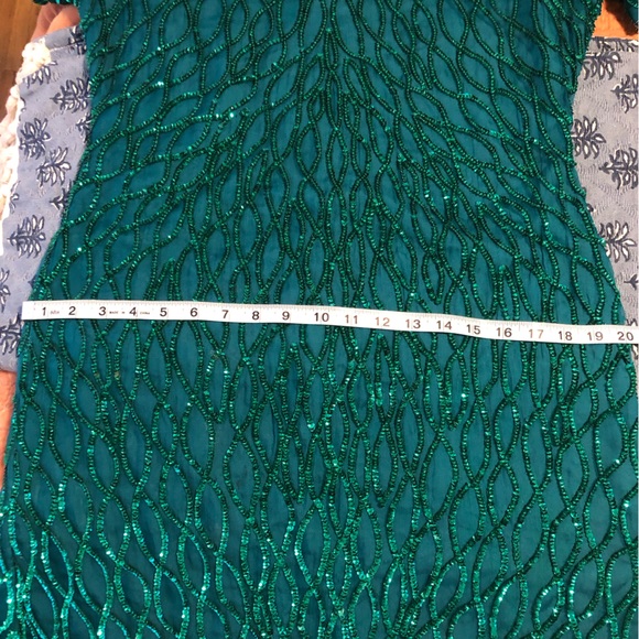 Vintage Laurence Kazar Emerald Green Sequin Cocktail Dress Sz L - Picture 6 of 8
